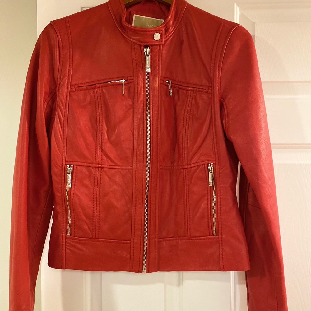 Great for Holidays!  Beautiful Soft Michael Kors Red Leather Moto Jacket